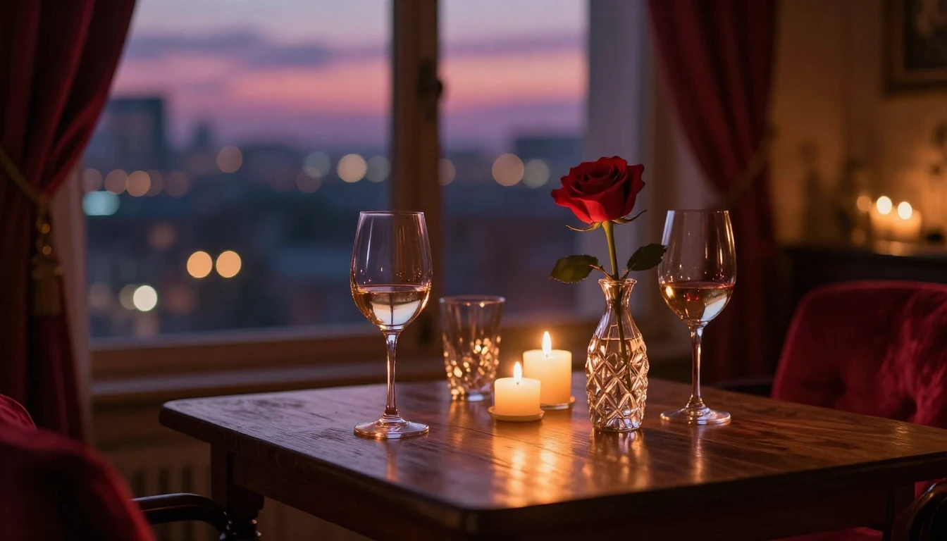 A breathtaking cinematic scene of a cozy, dimly lit room ove...