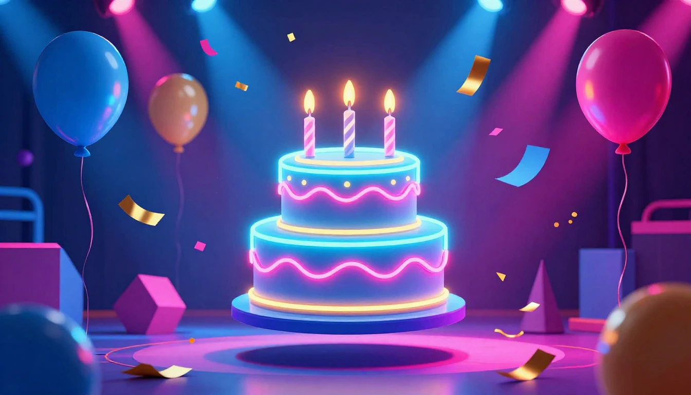 A vibrant and energetic birthday celebration scene featuring...