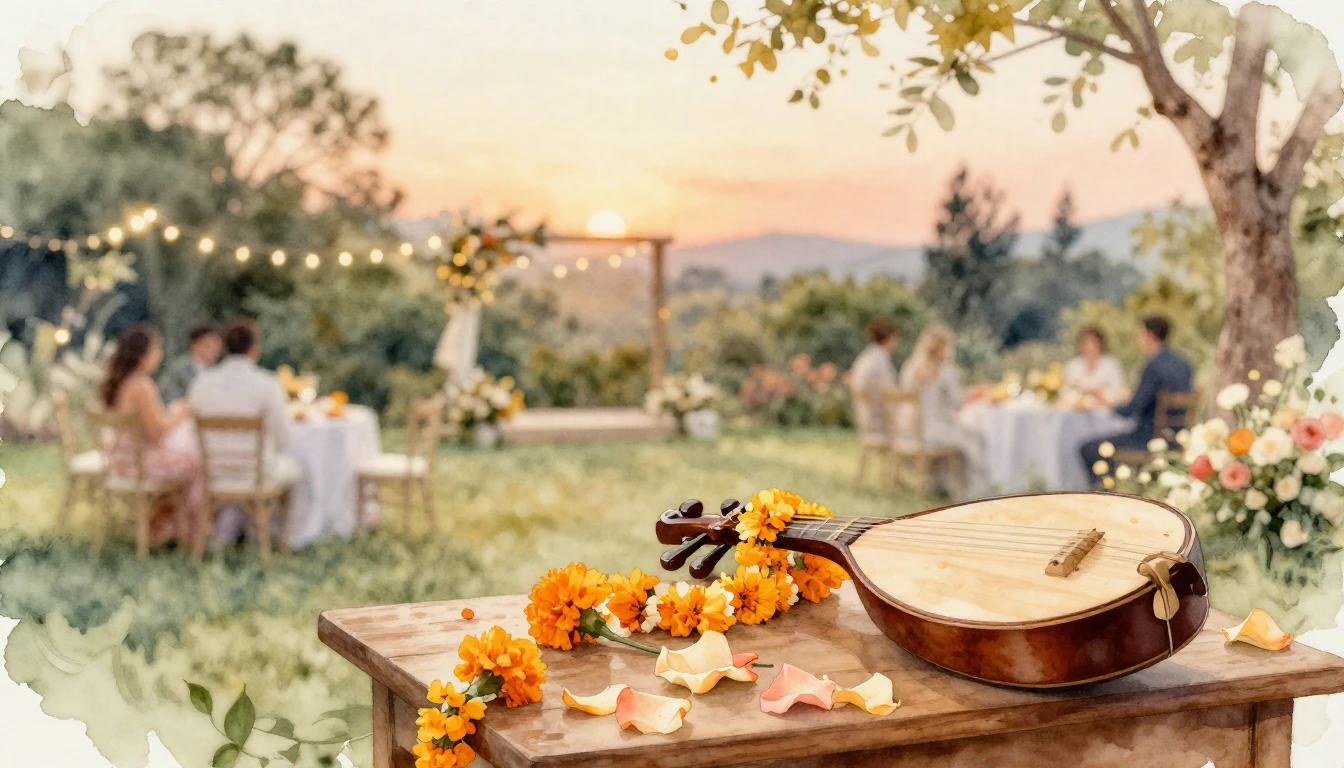 A beautiful watercolor painting of a traditional wedding ven...