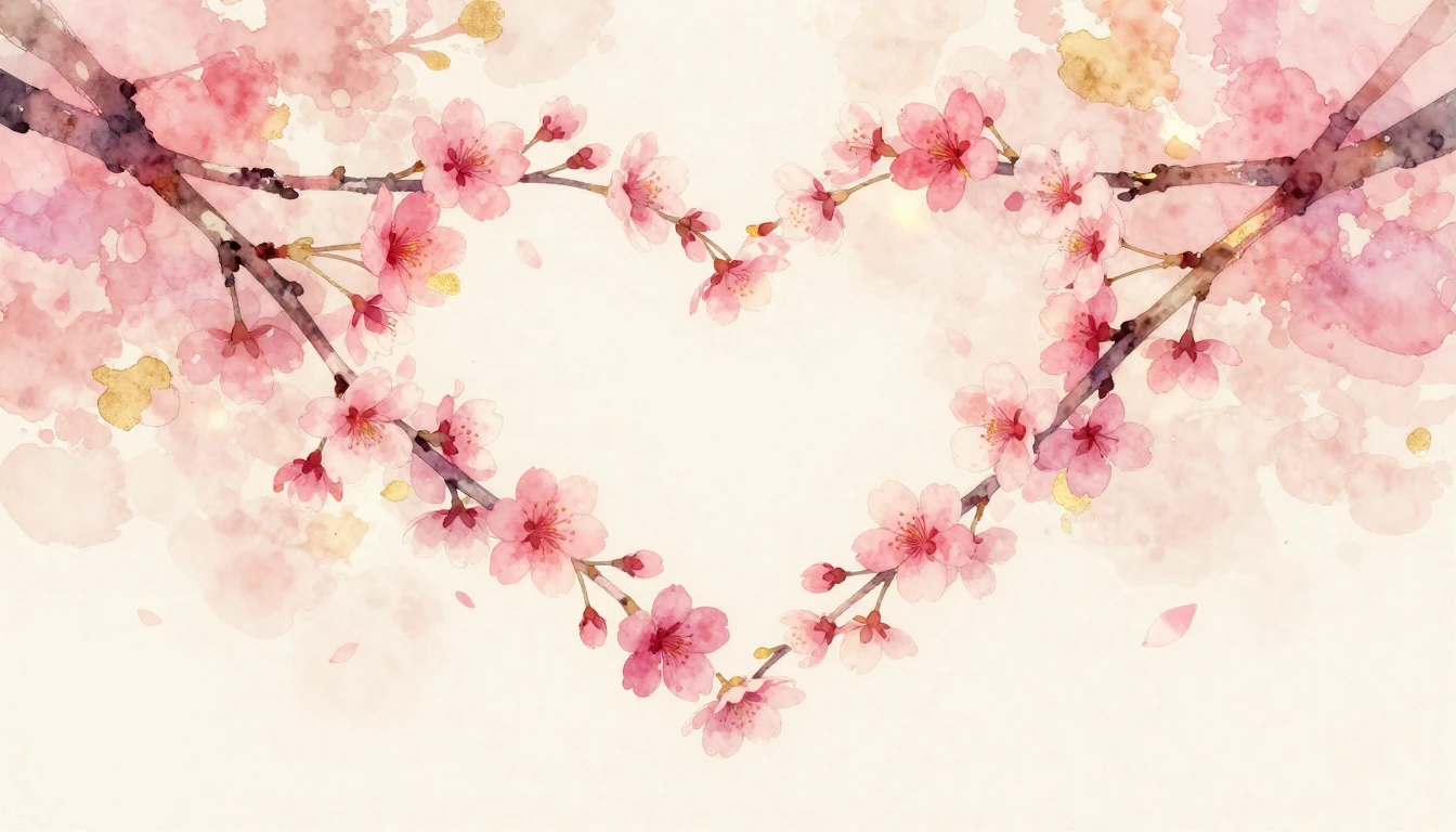 A delicate watercolor painting of two intertwined cherry blo...