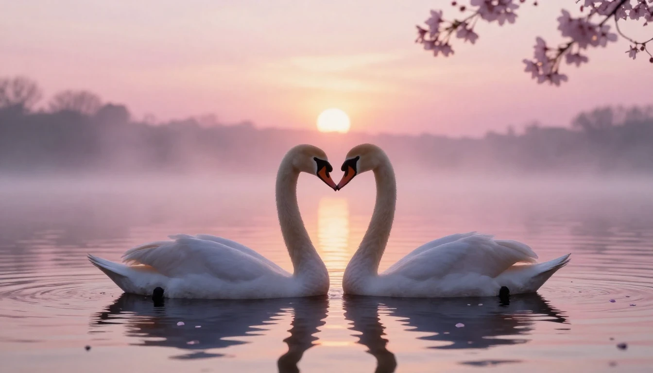 A dreamy and romantic scene featuring two delicate silhouett...