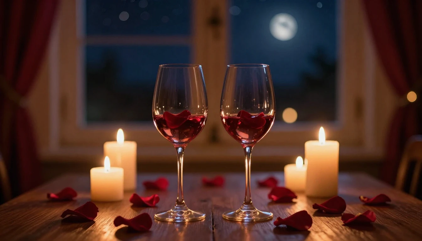 A breathtakingly romantic scene featuring two elegant wine g...