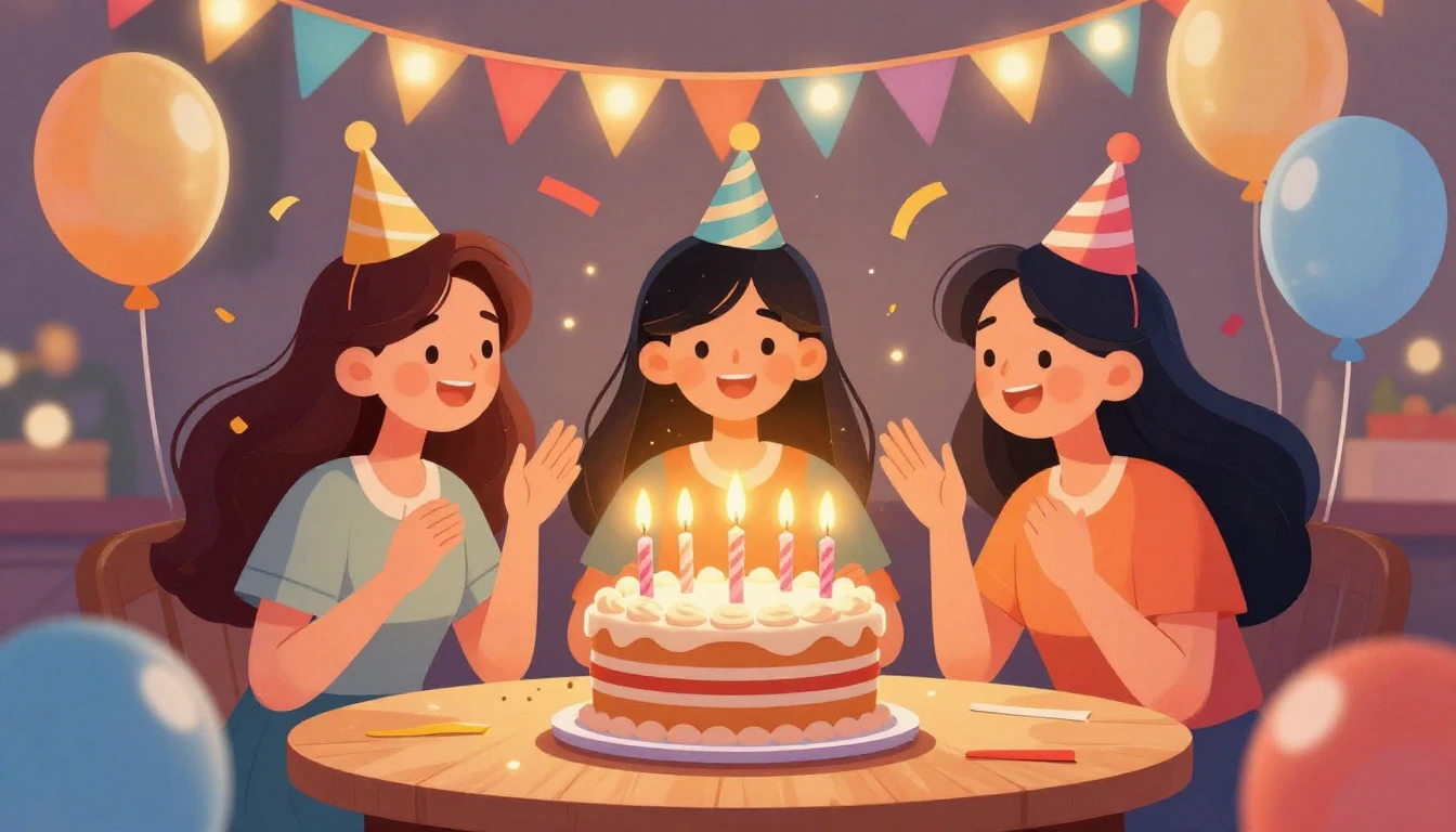 A vibrant digital art illustration depicting a joyful birthd...