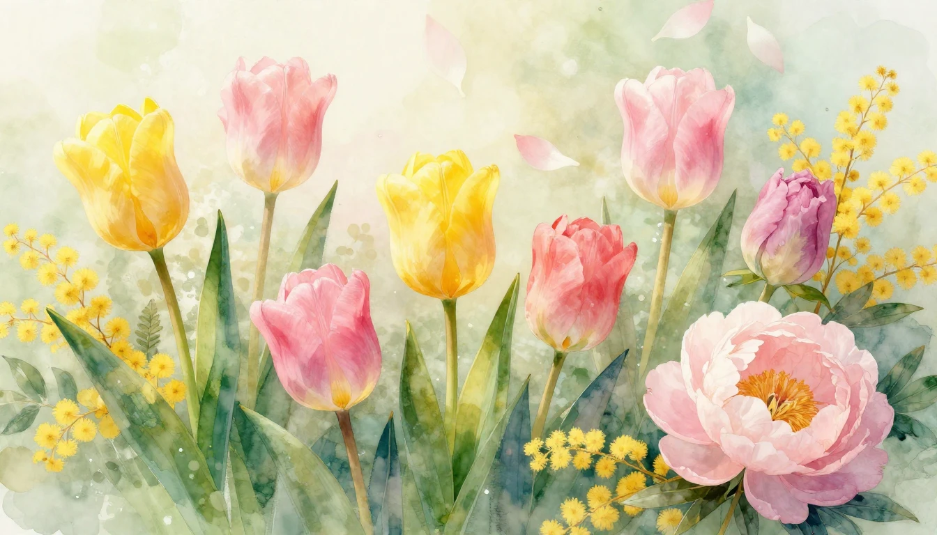 A beautiful composition of blooming spring flowers like tuli...