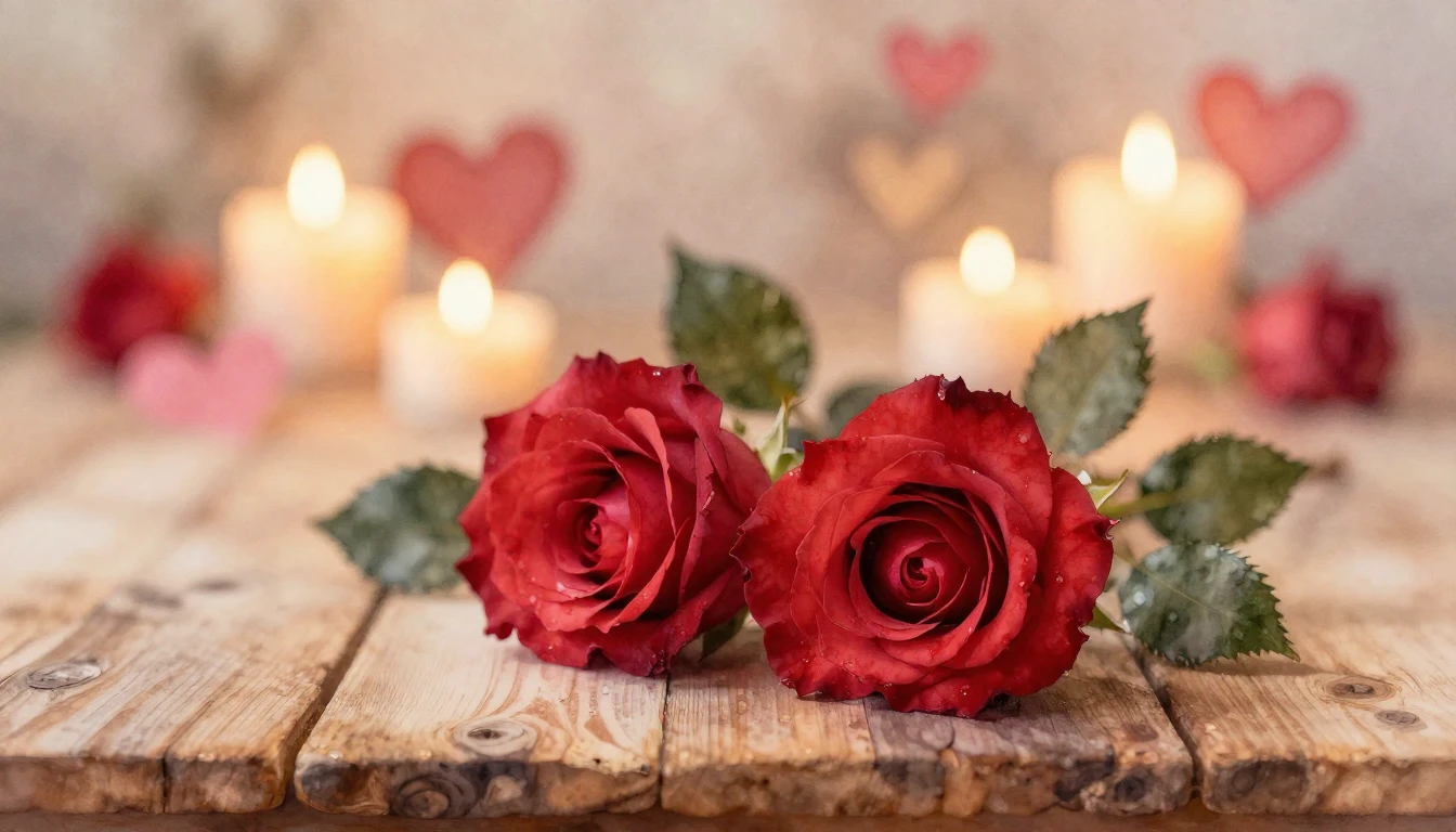 A soft watercolor painting of two delicate red roses intertw...