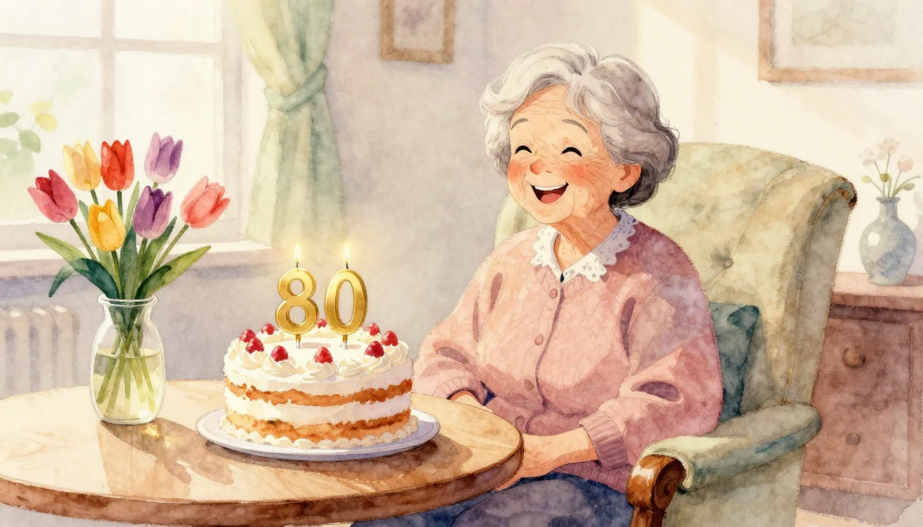 An artistic watercolor painting of a sweet elderly grandmoth...