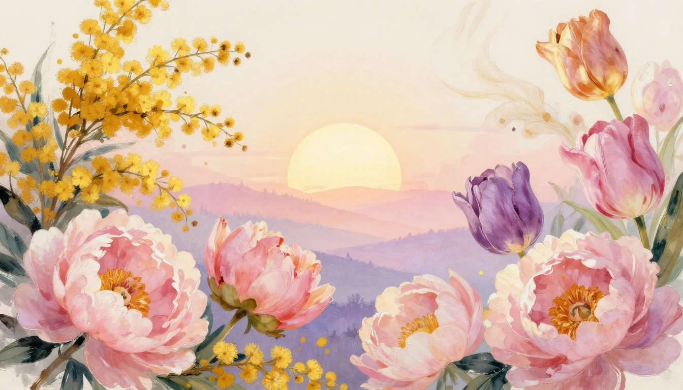 A vibrant and elegant composition featuring a variety of blo...