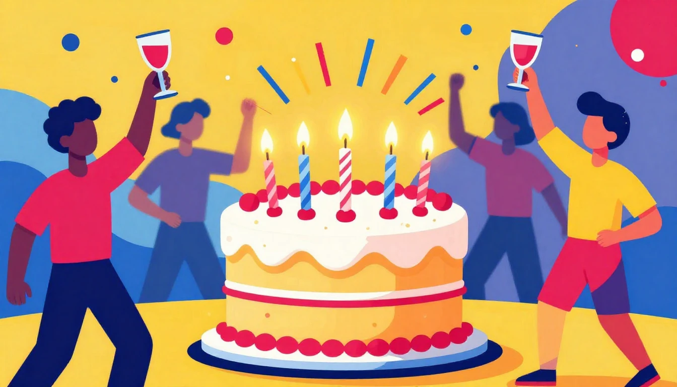 A vibrant and colorful illustration of a birthday celebratio...