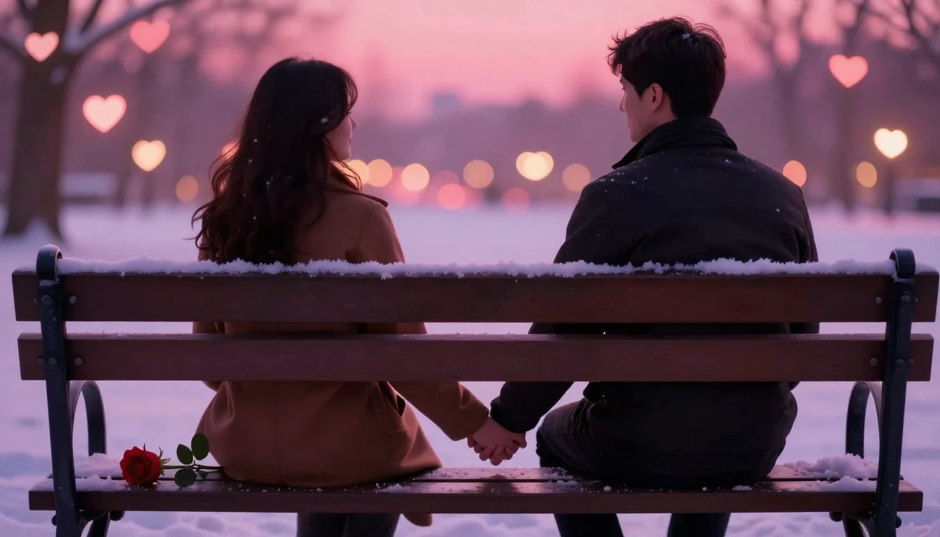 A romantic and dreamy scene featuring a silhouette of a coup...