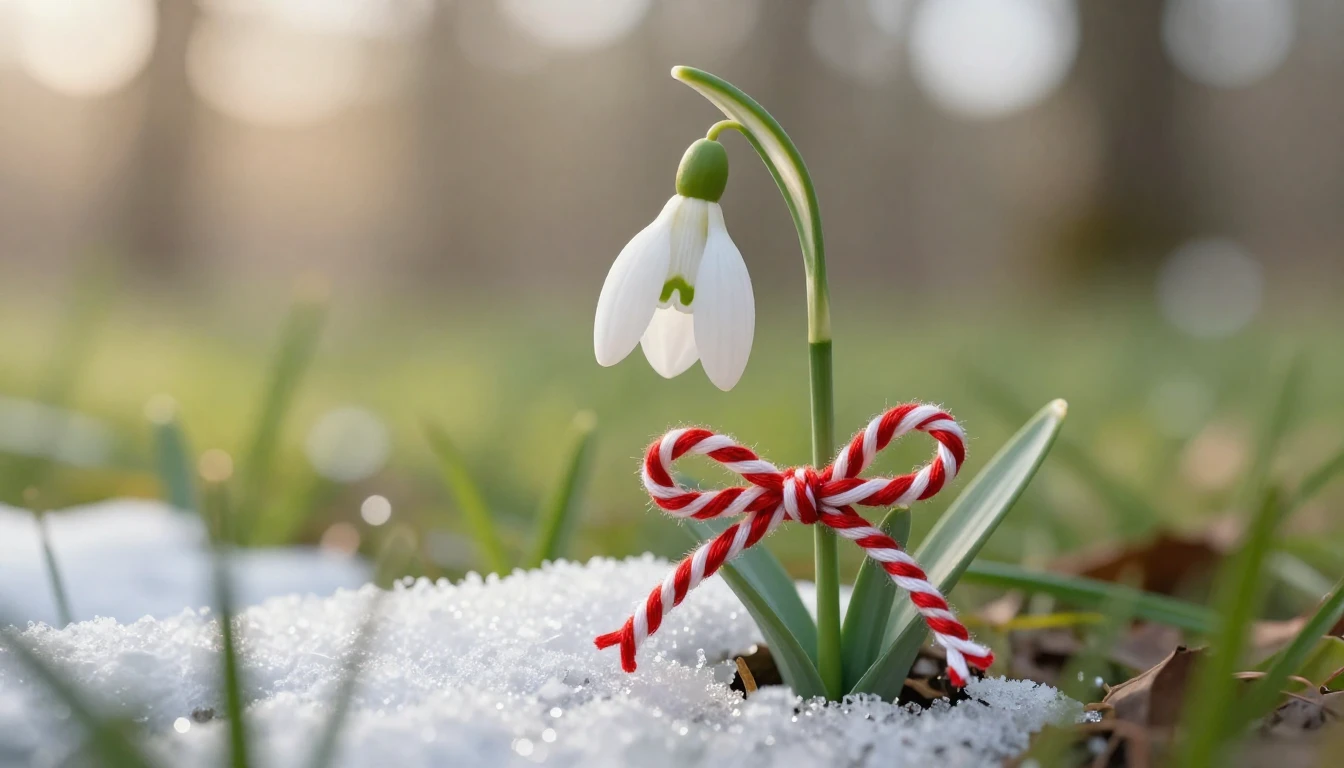 A delicate and artistic close-up illustration of a snowdrop ...