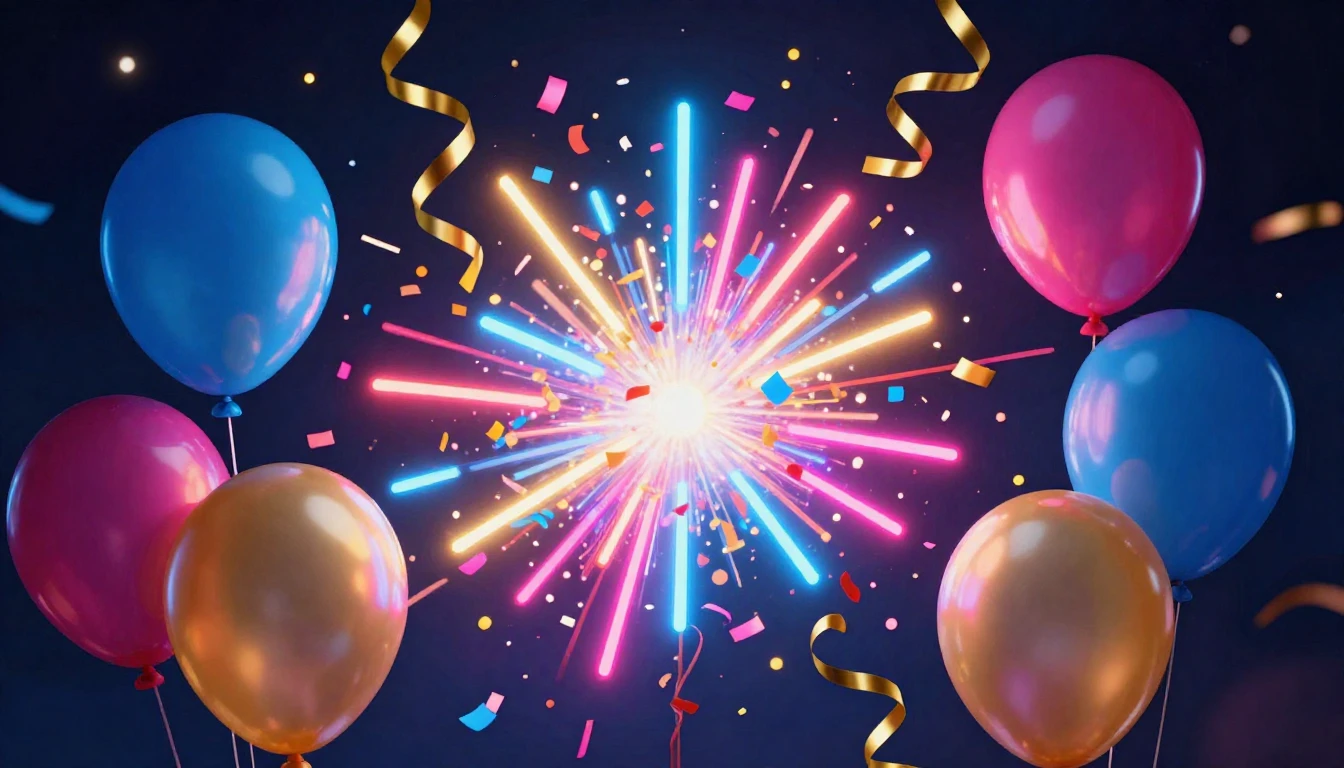 A vibrant and energetic digital artwork symbolizing a birthd...