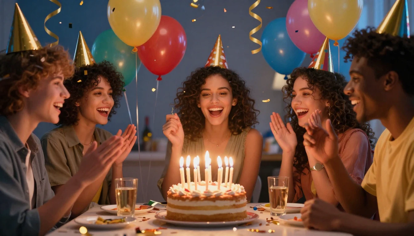 A vibrant and festive birthday celebration scene focusing on...