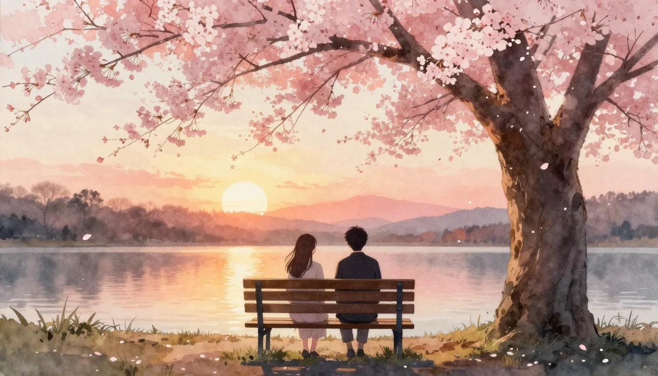 A beautiful watercolor painting depicting two silhouettes of...