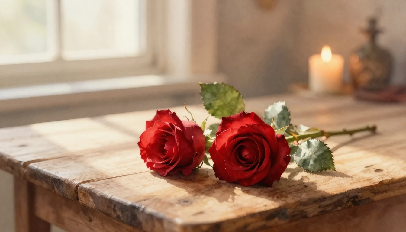 A beautiful watercolor painting of two delicate red roses in...