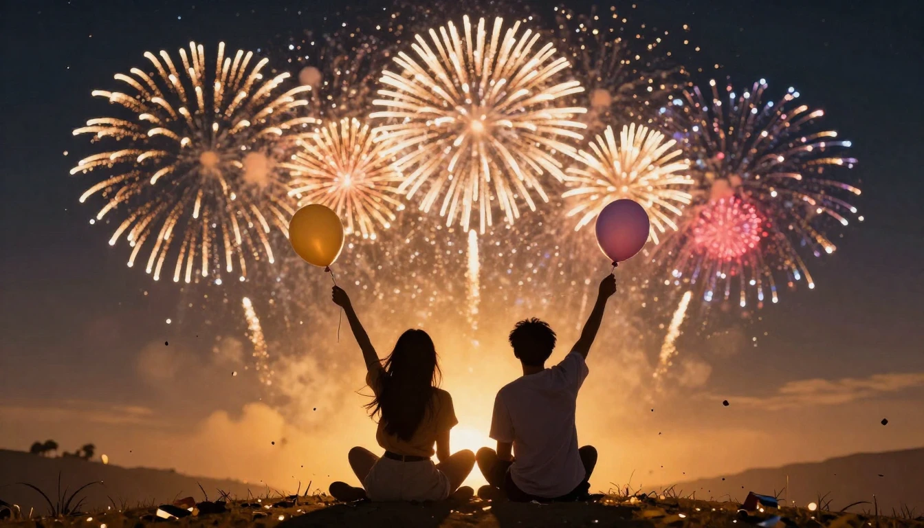 A vibrant and joyful scene symbolizing friendship, two silho...