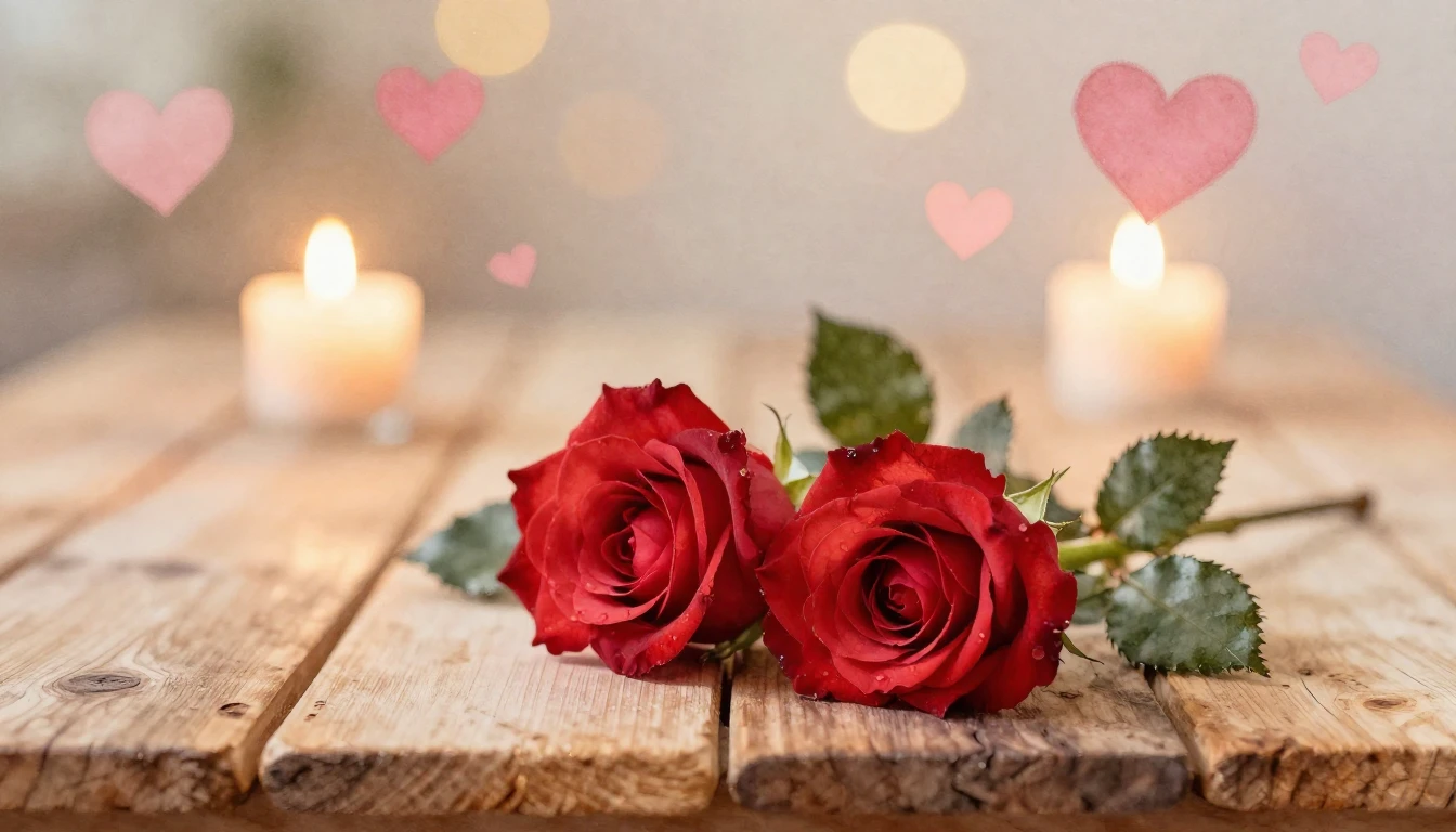 A soft watercolor painting of two delicate red roses intertw...