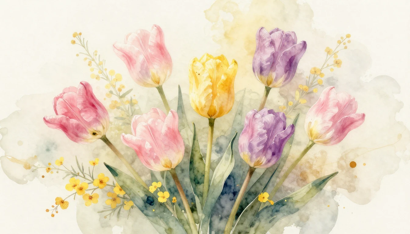 A beautiful watercolor painting of delicate spring flowers l...