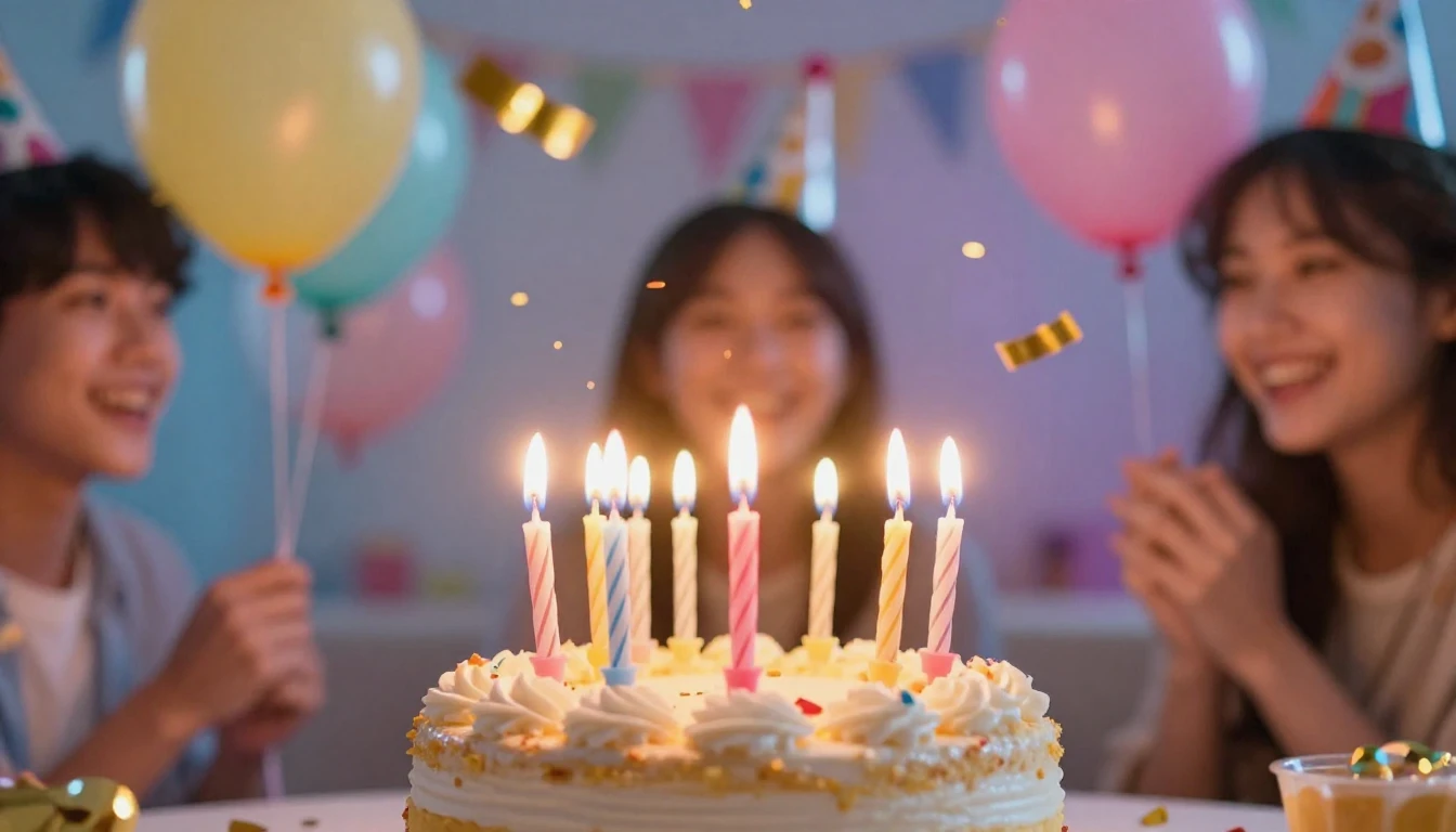 A vibrant and festive birthday celebration scene, close-up o...