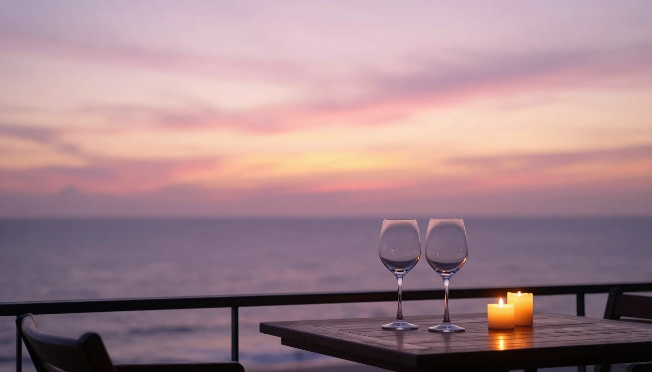 A breathtaking sunset over a calm ocean, where the sky is pa...