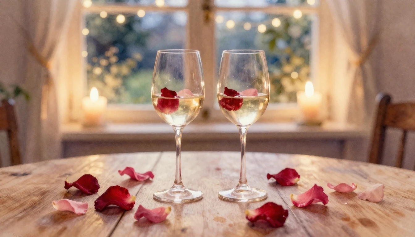 A delicate watercolor painting of two elegant wine glasses s...