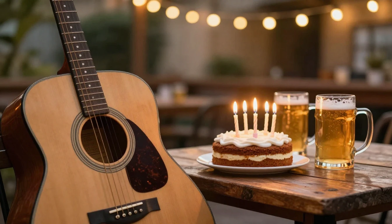 A warm, inviting close-up composition of an acoustic guitar ...
