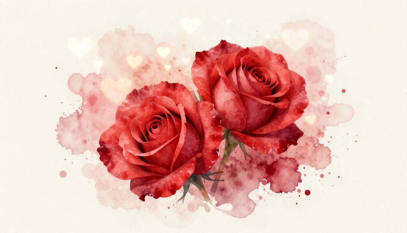 A beautiful watercolor painting of two delicate red roses in...