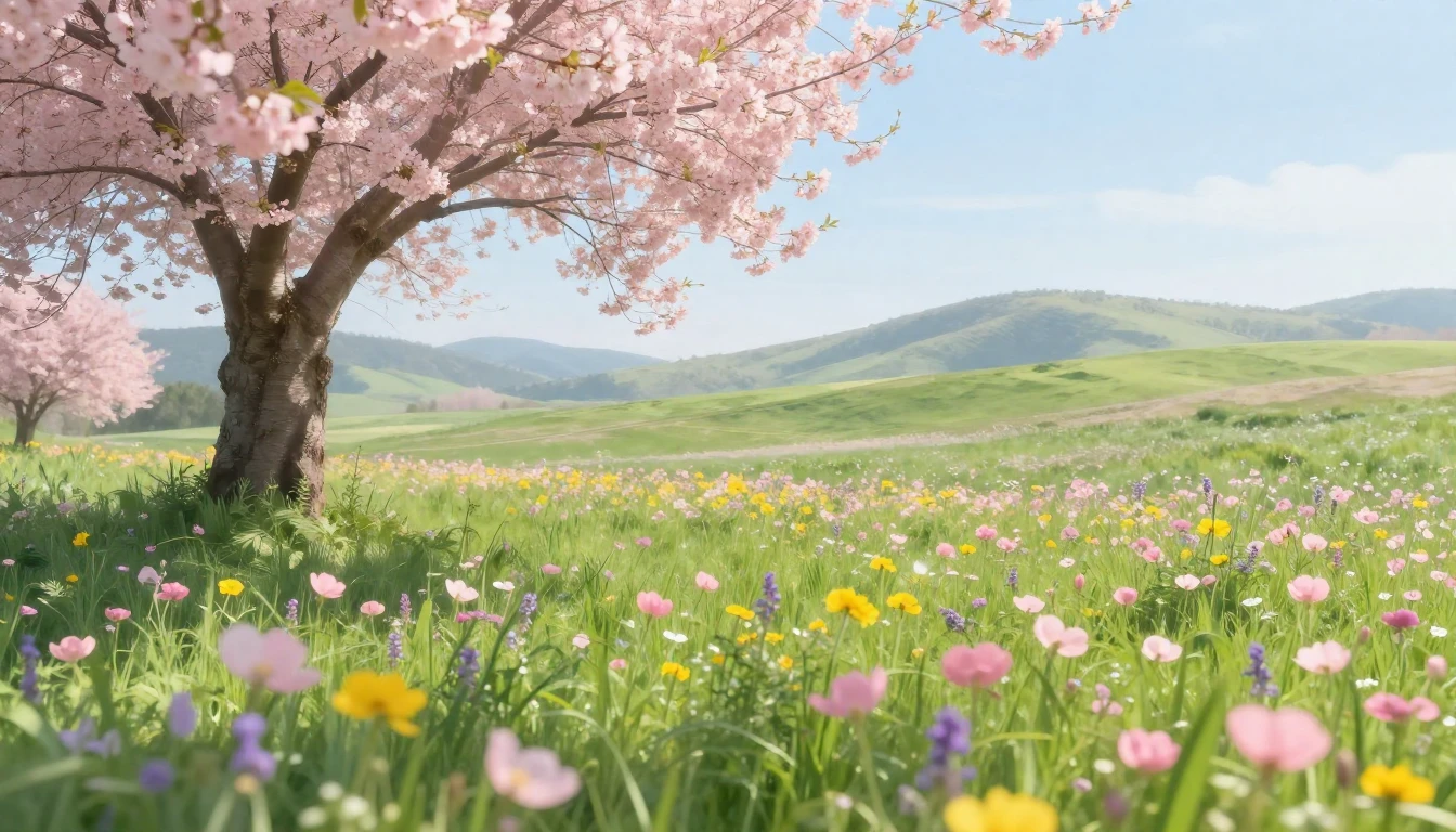 A breathtaking landscape of a lush green meadow filled with ...