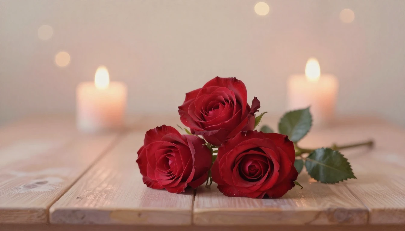 A soft and ethereal painting depicting two delicate red rose...