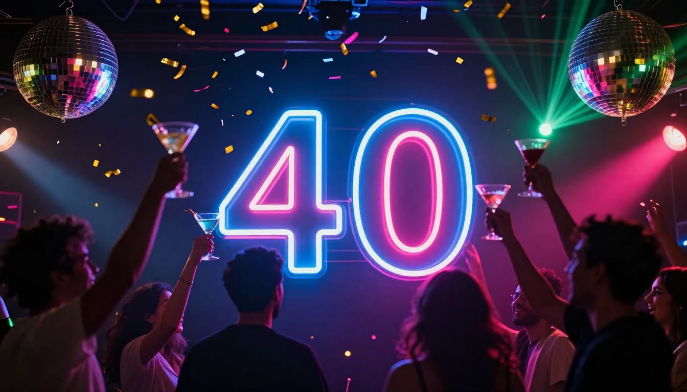 A vibrant and energetic party scene celebrating a 40th birth...