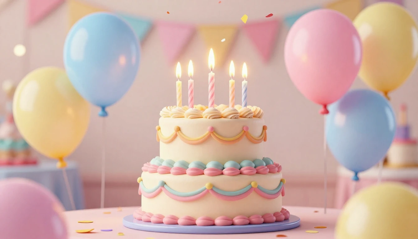 A vibrant and festive birthday scene featuring a delicious t...