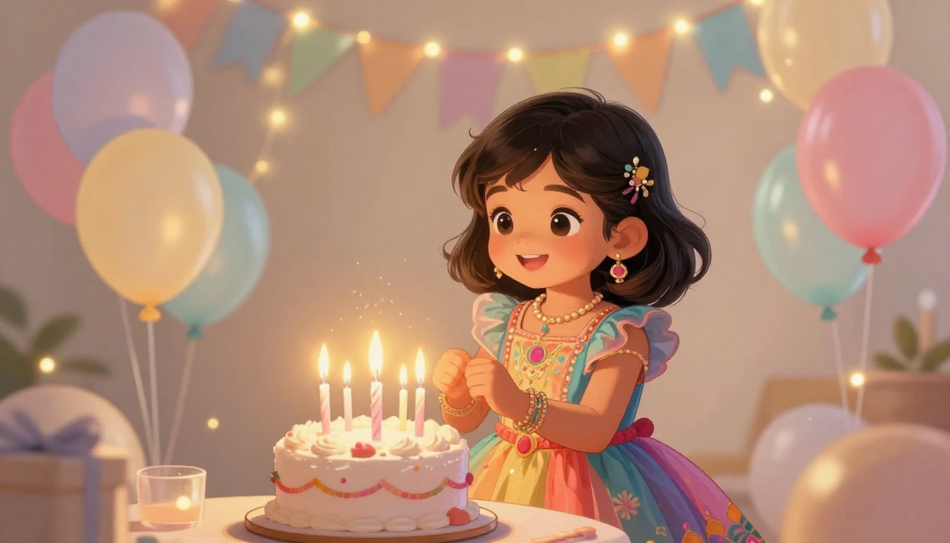 A heartwarming digital painting of a cute little Indian girl...