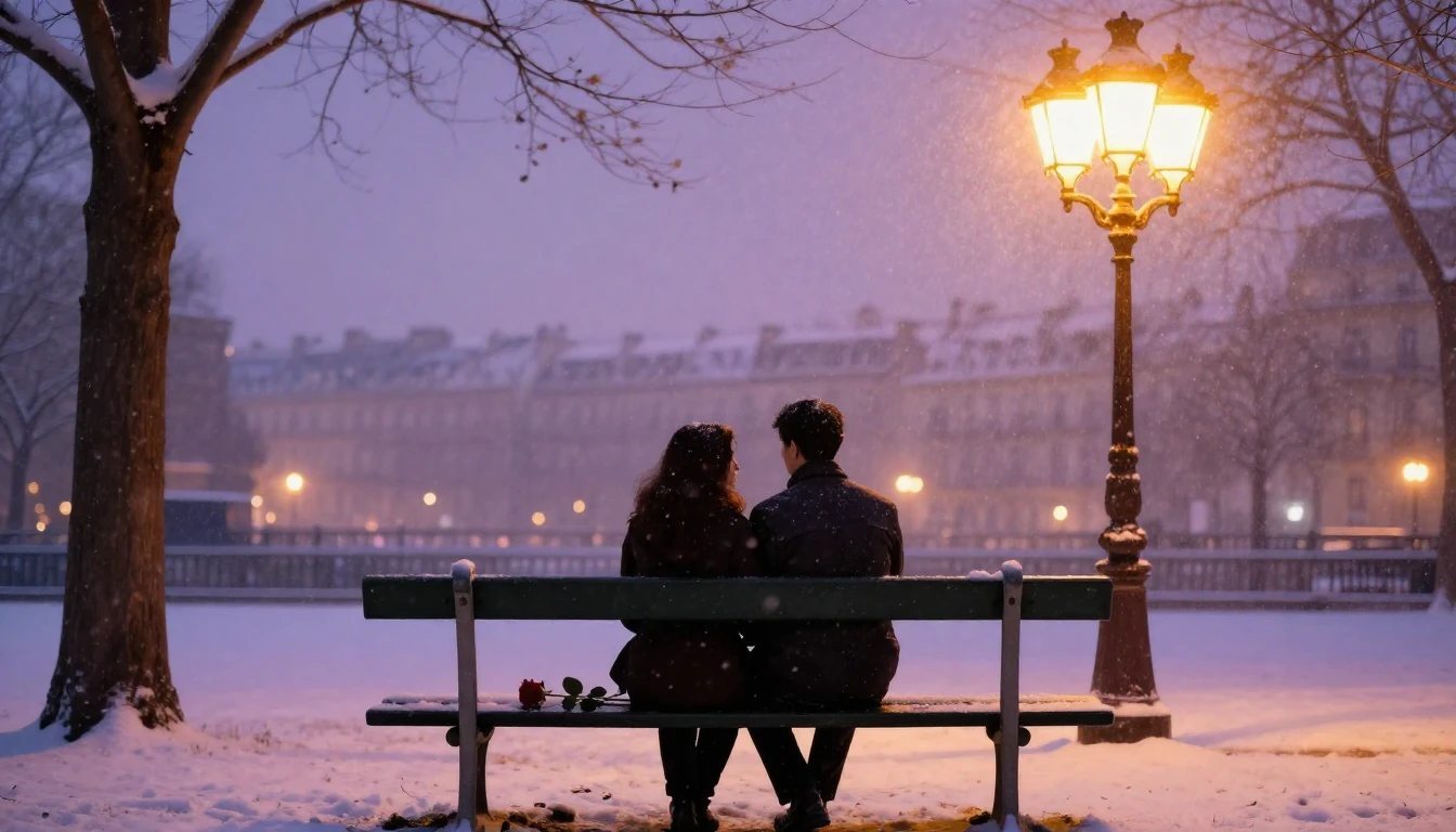 A romantic scene featuring a silhouette of a couple sitting ...