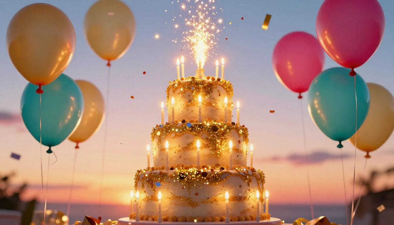 A vibrant and colorful scene of a festive celebration. The c...