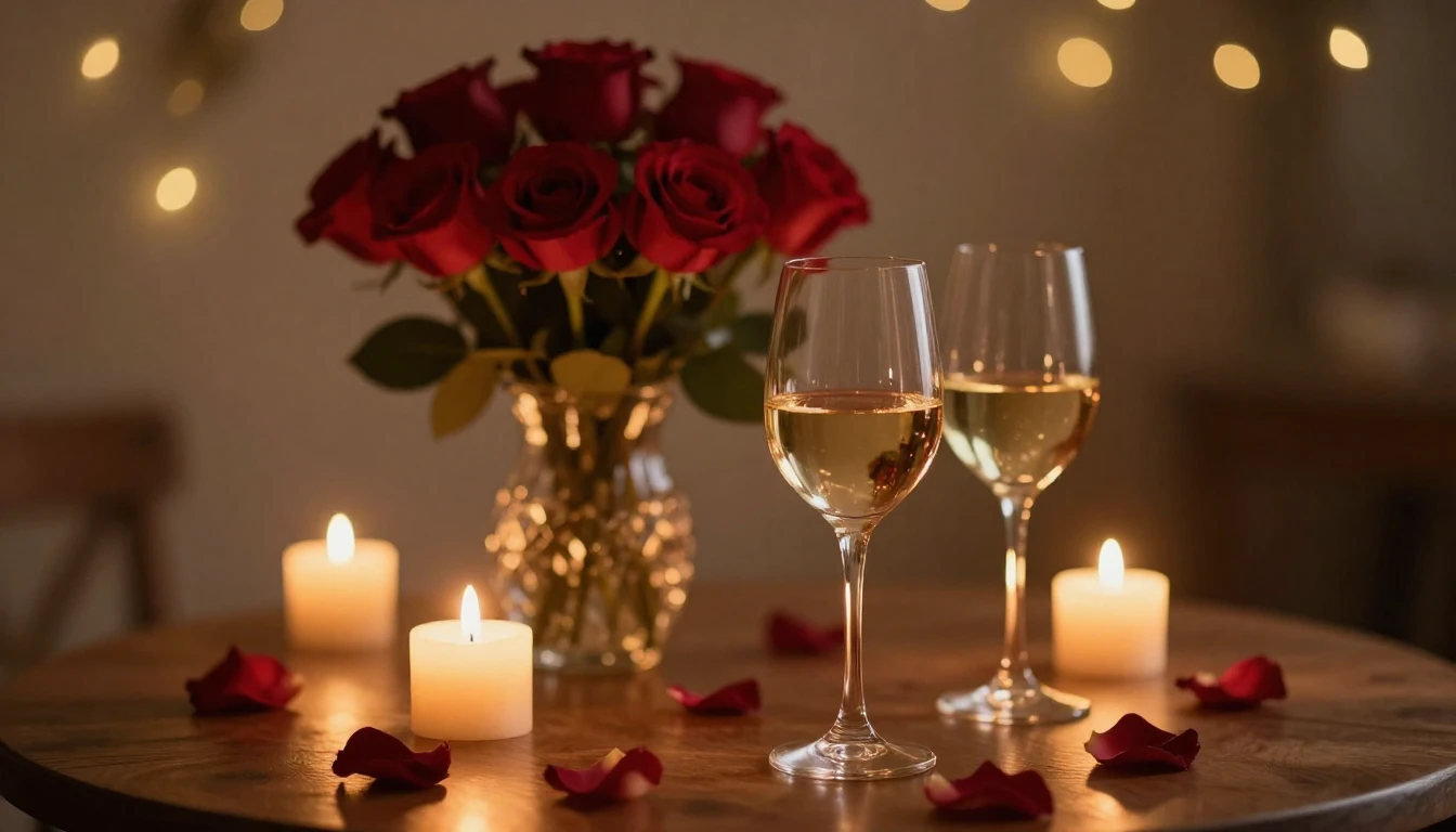 A serene and dreamlike scene featuring two elegant glasses o...