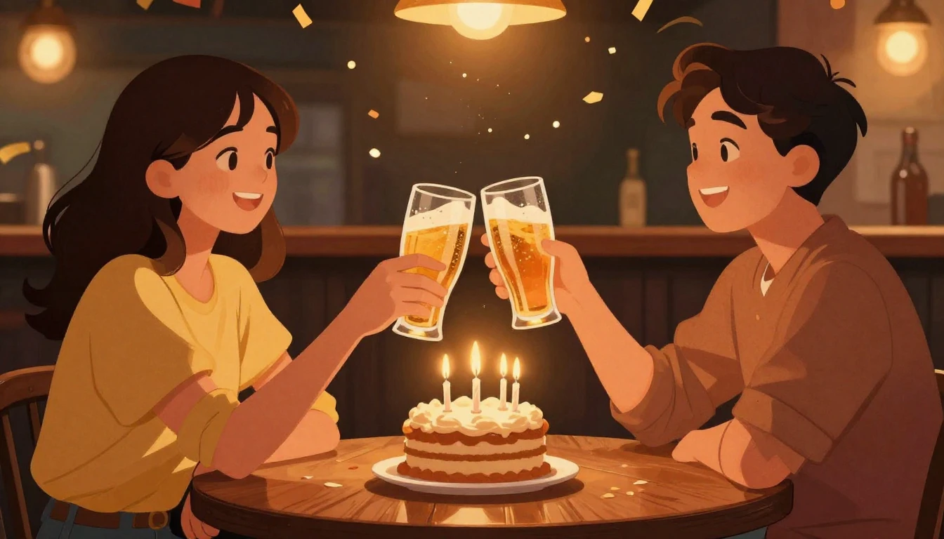 A warm and inviting illustration of two good friends clinkin...