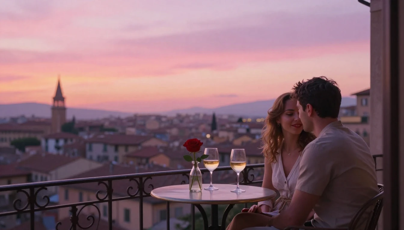 A romantic and dreamy scene depicting a couple sitting on a ...