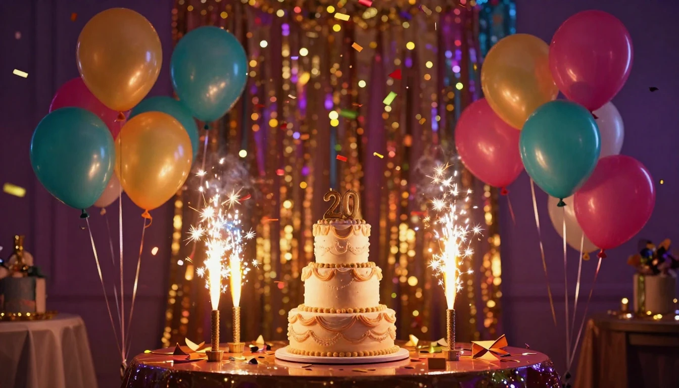 A vibrant and festive scene depicting a grand celebration. C...