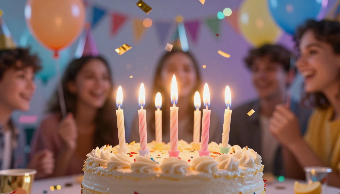 A vibrant and festive birthday celebration scene, close-up o...