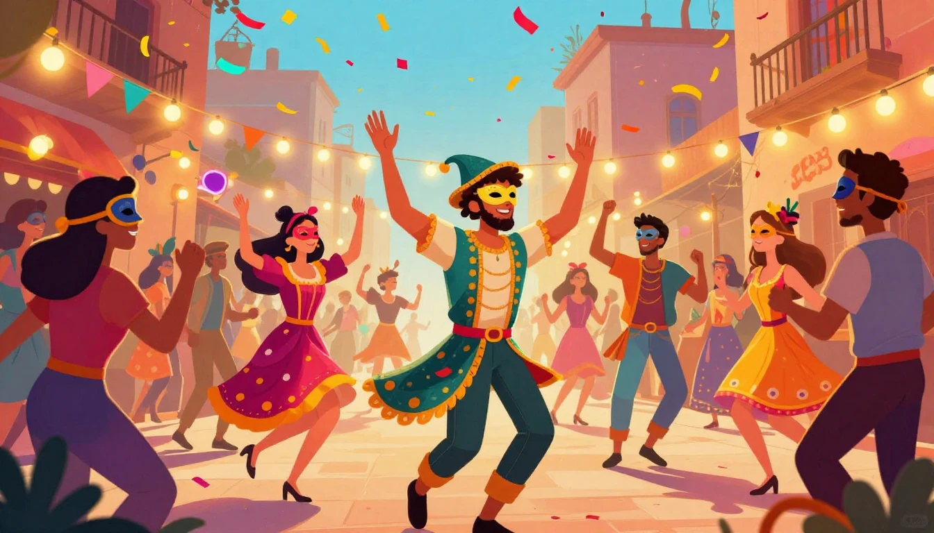 A vibrant, festive scene celebrating the joyful month of Ada...