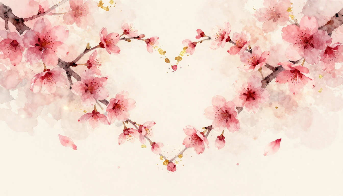 A delicate watercolor painting of two intertwined cherry blo...