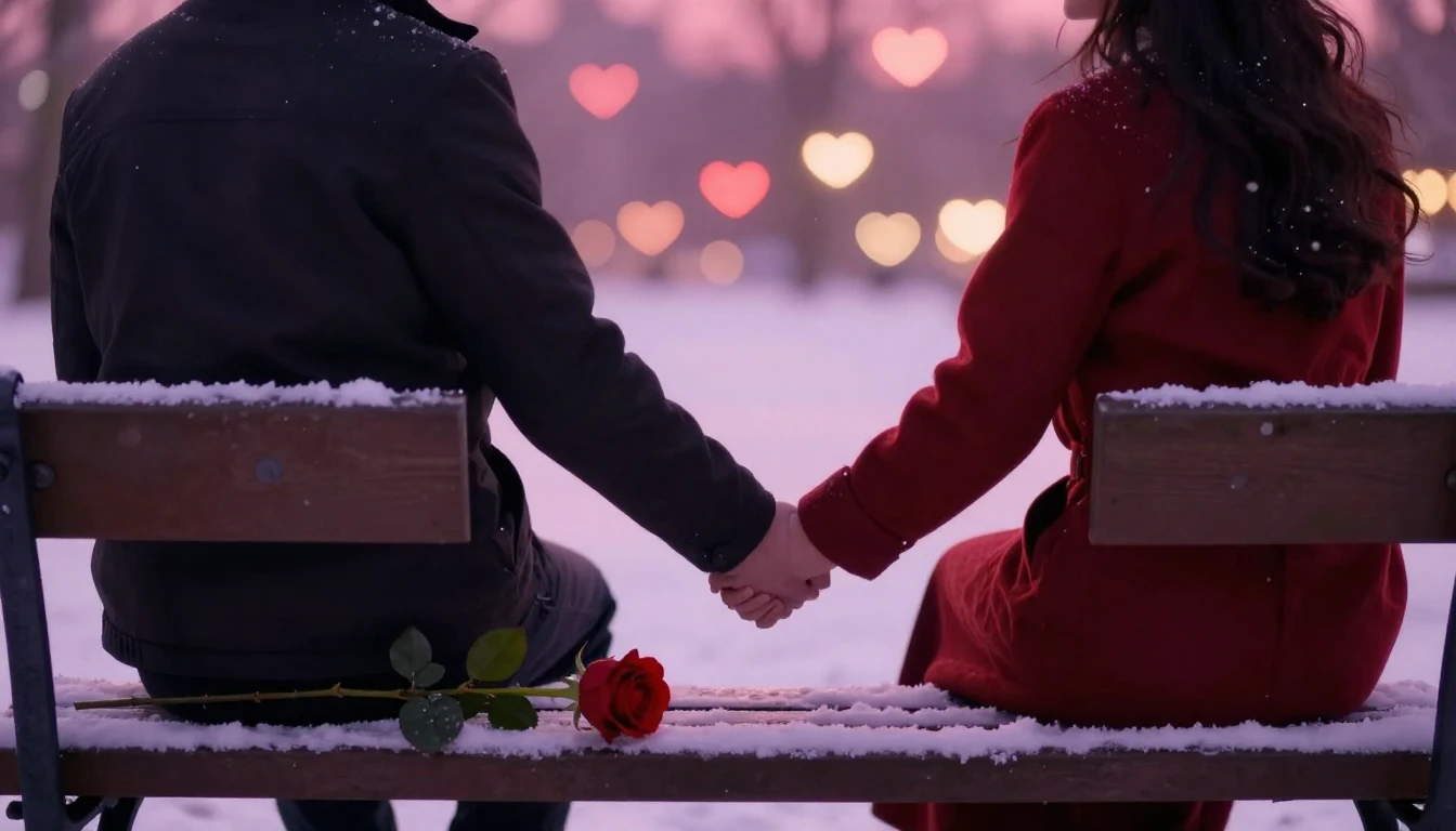 A romantic and dreamy scene featuring a silhouette of a coup...