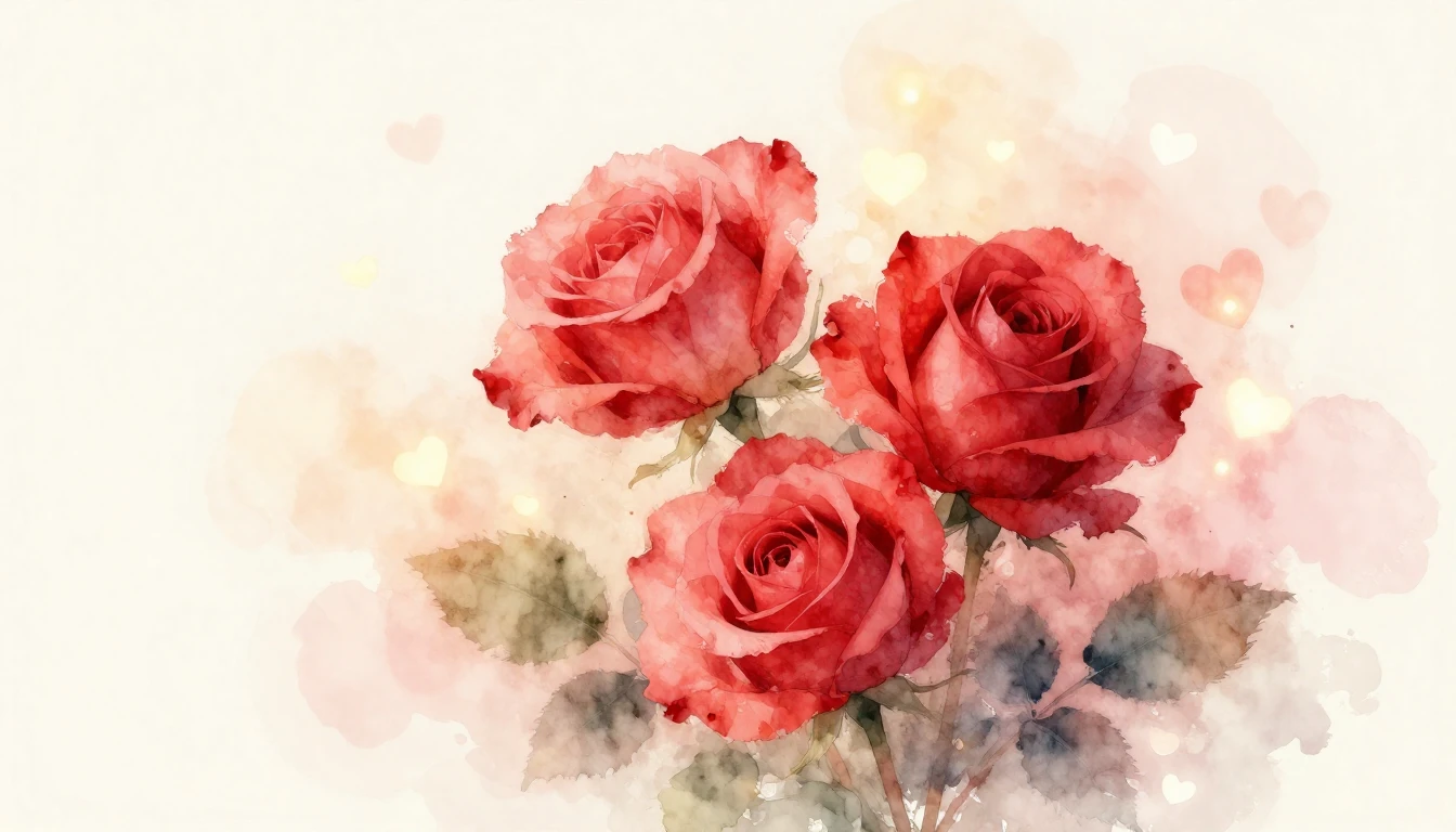 A beautiful watercolor painting of two delicate red roses in...