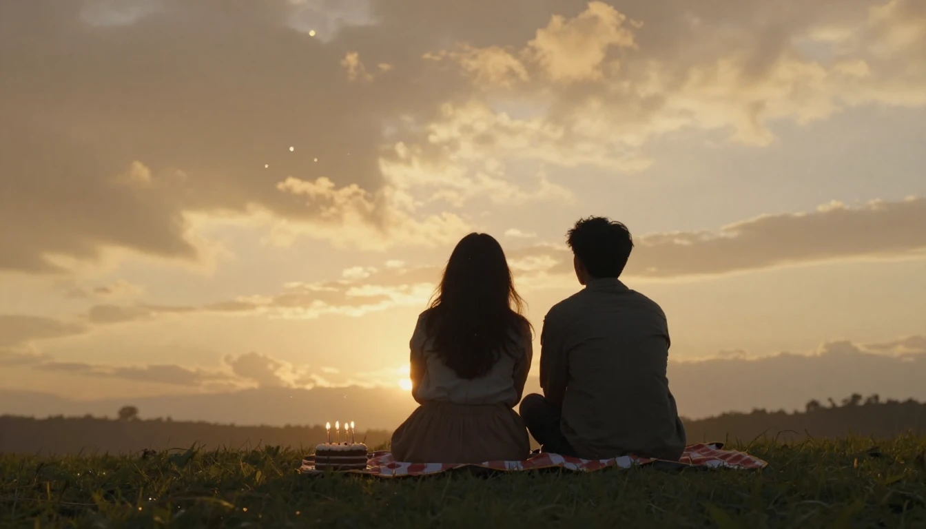 Two silhouettes of friends sitting side by side on a grassy ...