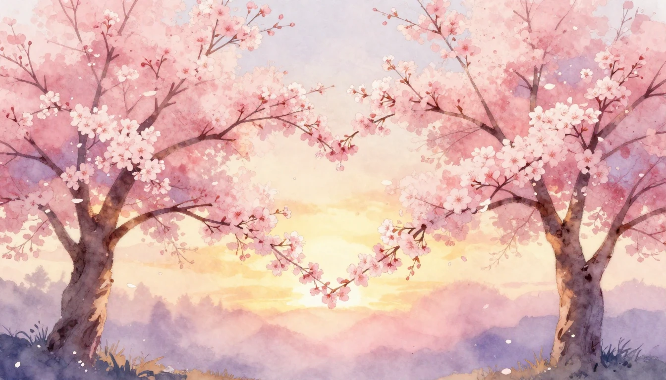 A beautiful watercolor painting of two delicate cherry bloss...