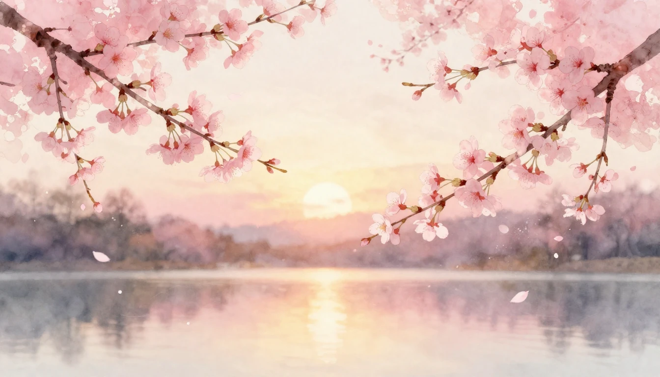 A soft watercolor painting of two delicate cherry blossom br...