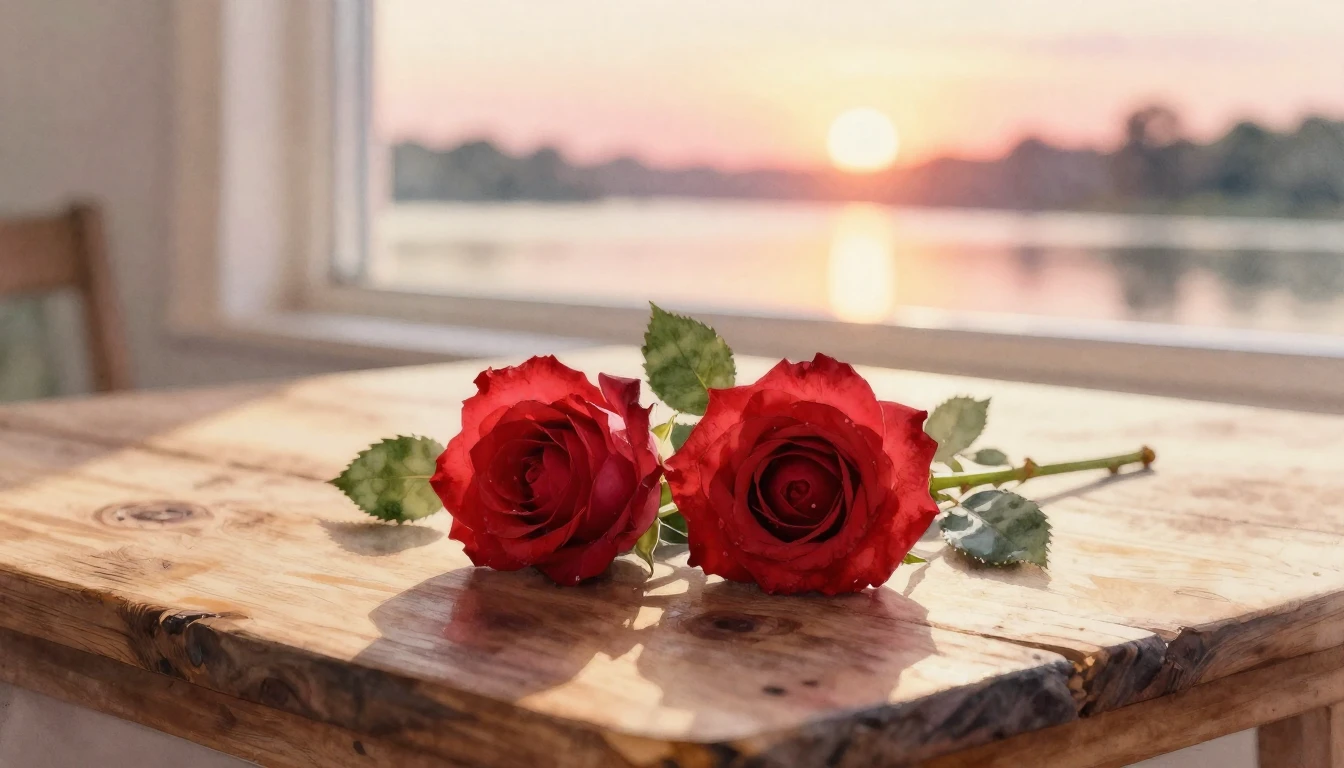 A beautiful watercolor painting of two delicate red roses in...