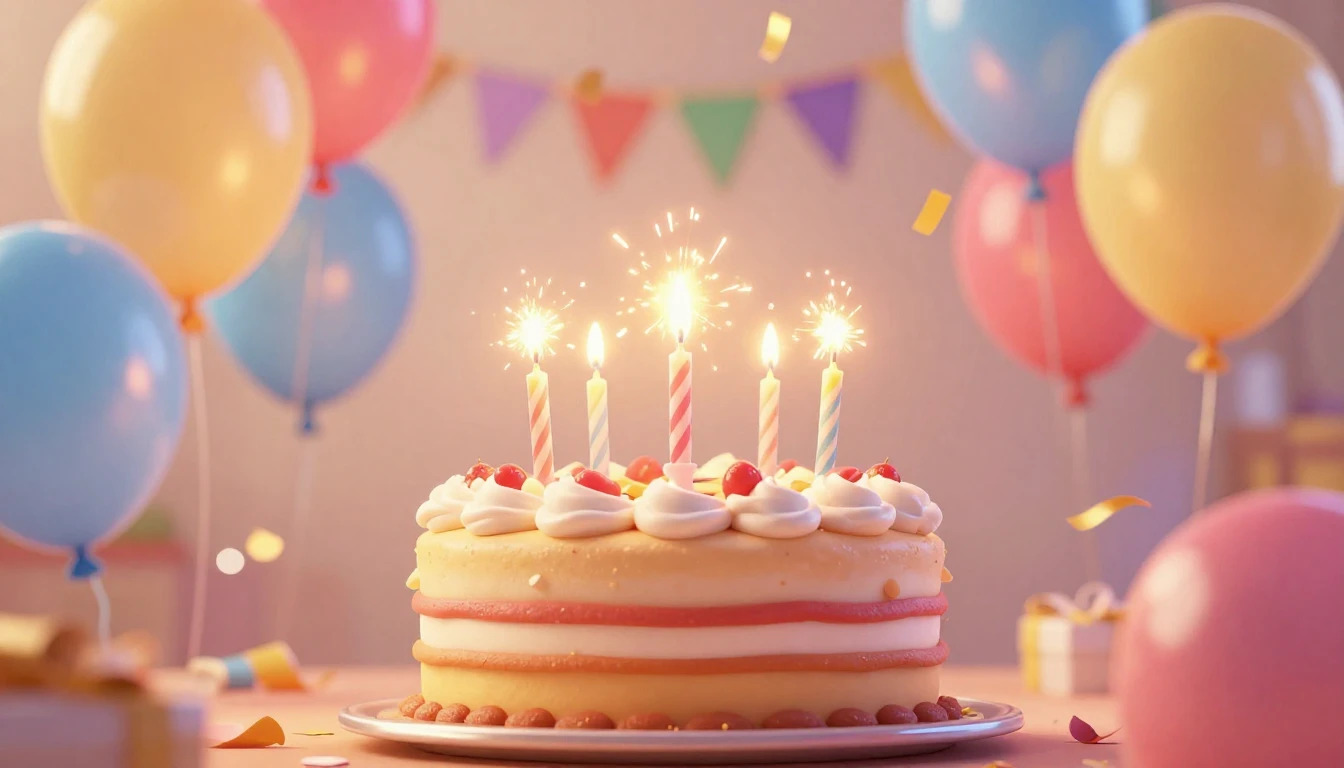 A bright and festive birthday celebration scene, centered ar...