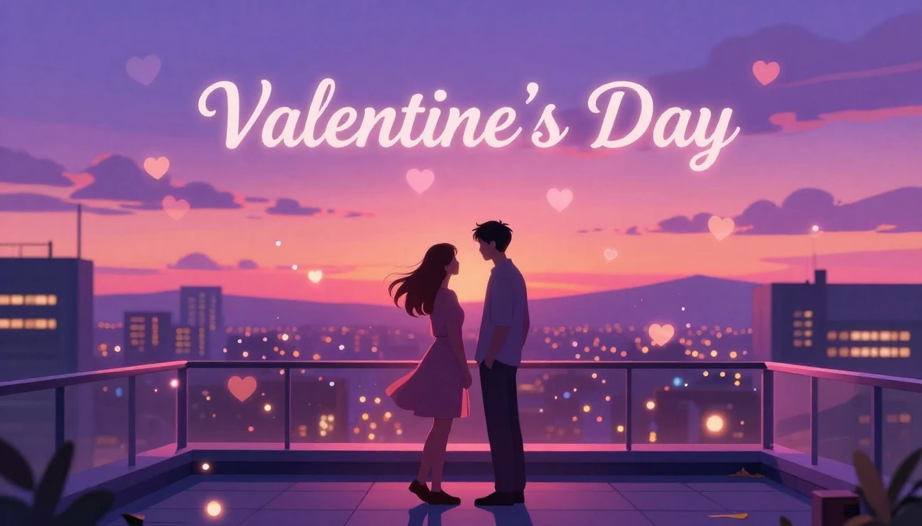 A romantic and vibrant illustration for a Valentine's Day so...