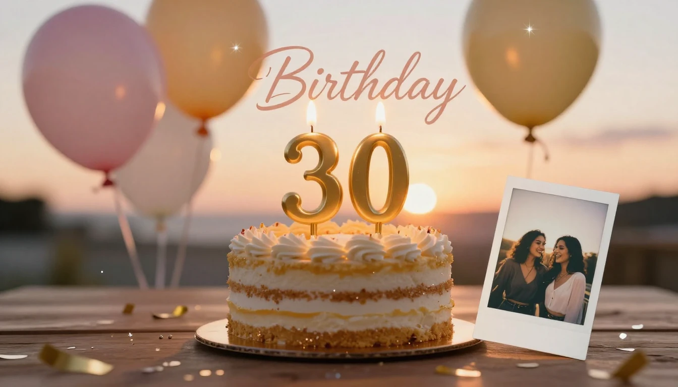 A warm and celebratory 30th birthday concept art. A beautifu...