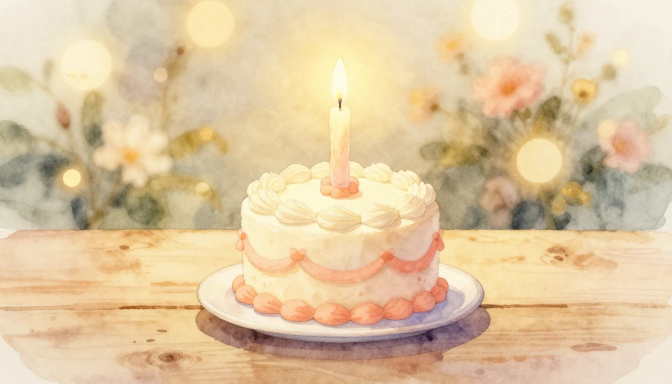 A soft watercolor painting of a single glowing candle on a s...